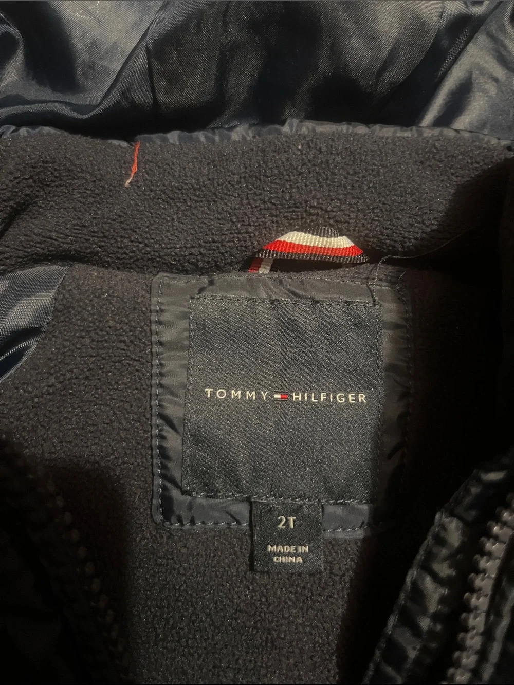 Tommy Hilfiger Navy Puffer Jacket with Faux Fur Hood